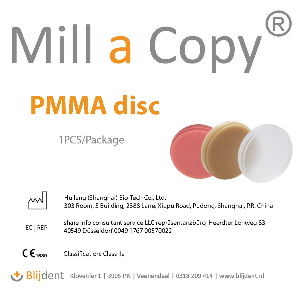 Mill a Copy® PMMA Multi-layer 7 lagen blank 98 Open Systeem kleur A2 20mm