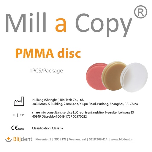 [MaC-PM-A1-16] Mill a Copy® PMMA Multi-layer 7 lagen blank 98 Open Systeem kleur A1 16mm